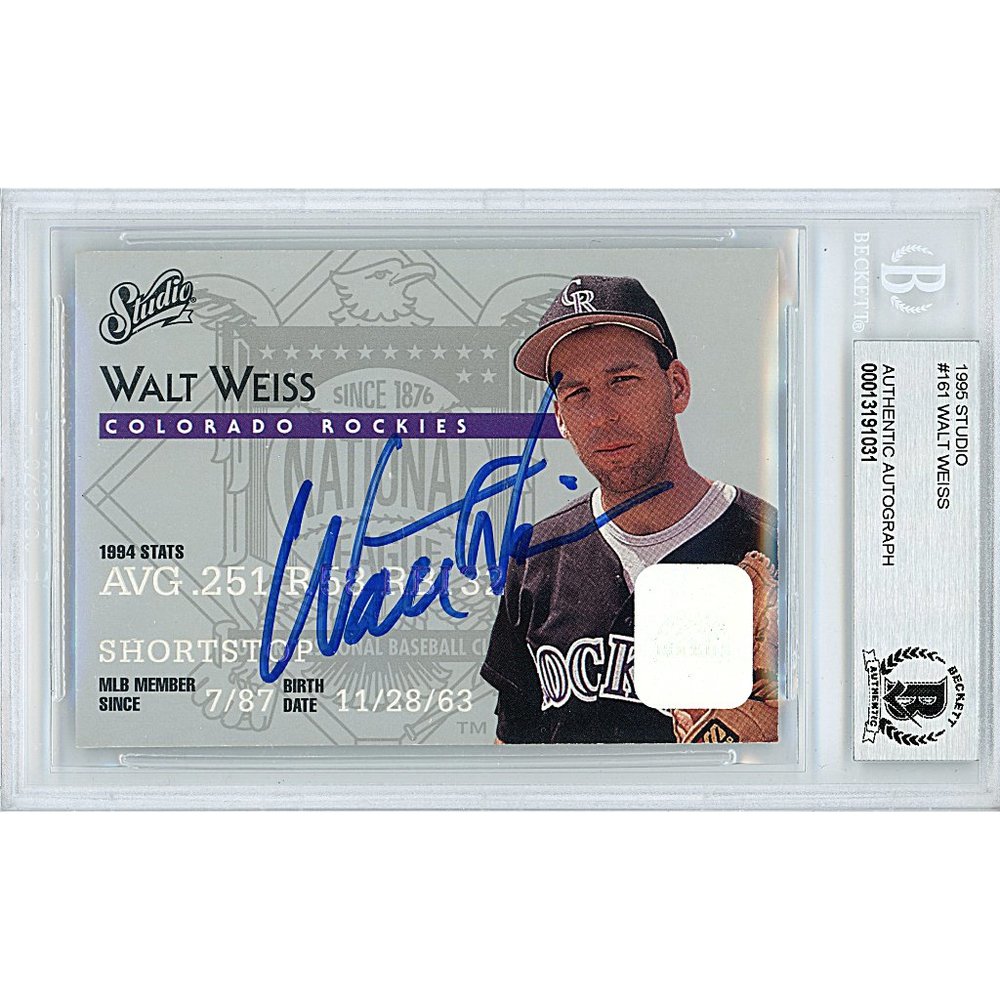 Walt Weiss Rockies Signed 1995 Studio Baseball Card Beckett BAS Autographed Slab